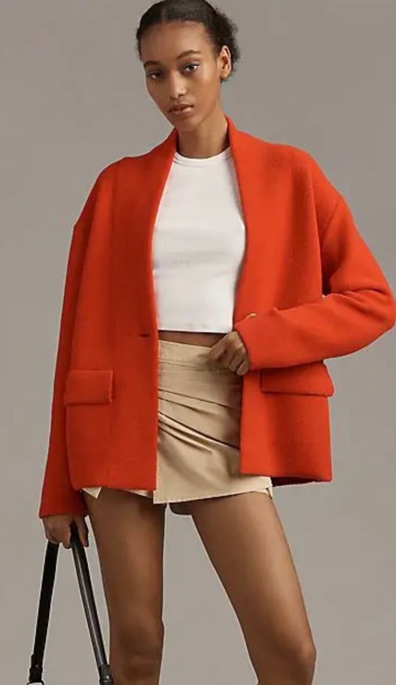 NVLT by Anthropologie Red Knit Relaxed Blazer One Button Jacket Size M